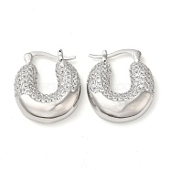 Donut Brass Hoop Earrings with Clear Cubic Zirconia, Platinum, 23.5x6x20.5mm(EJEW-Q791-01P)