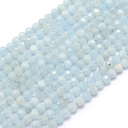Natural Aquamarine Beads Strands, Faceted, Round, 3mm, Hole: 0.5mm, about 113pcs/strand, 15.35 inch(39cm)(G-E411-19D-3mm)
