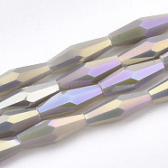 Electroplate Opaque Solid Color Glass Beads Strands, AB Color Plated, Faceted, Oval, Dark Gray, 12.5x4mm, Hole: 0.8mm, about 60pcs/strand, 28.74 inch(EGLA-S174-18A)