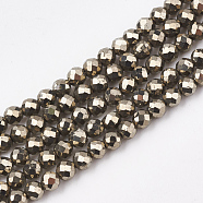 Natural Pyrite Beads Strands, Faceted, Round, 3mm, Hole: 0.8mm, about 135~150pcs/strand, 15.9 inch(G-T107-10)