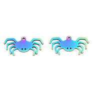 Ion Plating(IP) 201 Stainless Steel Pendants, Halloween Style, Crab, Rainbow Color, 12x24.5x1mm, Hole: 1.4mm(STAS-N098-080M)