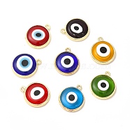 Handmade Lampwork Pendants, with Golden Tone Brass Findings, Cadmium Free & Lead Free, Evil Eye, Mixed Color, 16x13.5x3mm, Hole: 1.4mm(LAMP-B020-02G)