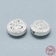 925 Sterling Silver Beads, Flat Round, Silver, 13x6mm, Hole: 1.5mm(STER-T002-147S)