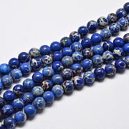 Natural Imperial Jasper Beads Strands, Round, Dyed, Blue, 8mm, Hole: 1mm, about 48pcs/strand, 15.7 inch(X-G-I122-8mm-06)