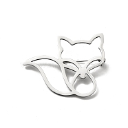 201 Stainless Steel Brooches, Cat, Stainless Steel Color, 37x47.5x1mm, Pin: 0.6mm(JEWB-P013-07P)