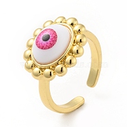 Acrylic Sun with Evil Eye Open Cuff Ring, Real 18K Gold Plated Brass Jewelry for Women, Cadmium Free & Lead Free, Hot Pink, US Size 6 3/4(17.1mm)(RJEW-B042-07G-01)