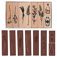 Gorgecraft Plants and Flowers Style Wooden Rubber Stamps, for DIY Craft Card Scrapbooking Supplies, BurlyWood, 65.5x14.5x25.5mm and 32.5x17x25.5mm, 8pcs/set(DIY-GF0001-30)