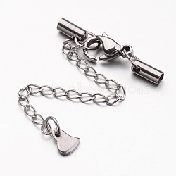 Tarnish Resistant 304 Stainless Steel Chain Extender, with Cord Ends and Lobster Claw Clasps, Heart Charm, Stainless Steel Color, 30mm, Hole: 2mm(FIND-JF00080-02)