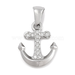 304 Stainless Steel Micro Pave Cubic Zirconia Pendants, Anchor Charm, Stainless Steel Color, 17.5x14.5x3mm, Hole: 3x6mm(STAS-D112-03P-04)