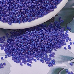 MIYUKI Delica Beads Small, Cylinder, Japanese Seed Beads, 15/0, (DBS0864) Matte Transparent Cobalt AB, 1.1x1.3mm, Hole: 0.7mm, about 3500pcs/10g(X-SEED-J020-DBS0864)