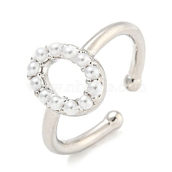 Rack Plating Brass Open Cuff Rings for Women, with ABS Imitation Pearl, Cadmium Free & Lead Free, Long-Lasting Plated, Letter, Letter O, Inner Diameter: 17mm, Letter O: 11x9mm(RJEW-F162-01P-O)