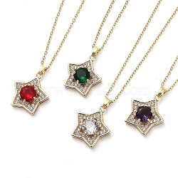 Star Light Gold Brass Micro Pave Cubic Zirconia Pendant Necklaces, with Glass, Mixed Color, 15.98 inch(40.6cm)(NJEW-E105-21KCG)