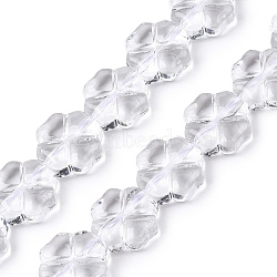 Transparent Glass Beads Strands, Clover, Clear, 10x10x4.5mm, Hole: 0.8mm, about 37pcs/strand, 14.96 inch(38cm)(GLAA-N001-56)