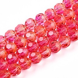 Baking Paint Transparent Glass Beads, Round, Faceted(32 Faceted), Cerise, 10mm, Hole: 1.6mm(X1-DGLA-A035-T10mm-A02)