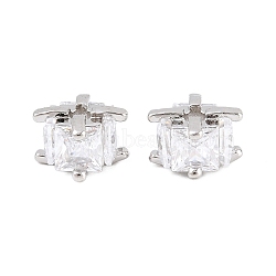 Brass Clear Cubic Zirconia Beads, Cube, Long-Lasting Plated, Rack Plating, Lead Free & Cadmium Free, Platinum, 6x6x5mm, Hole: 1.2mm(KK-B186-21A-P)