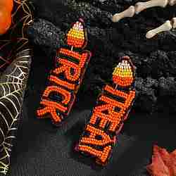 Halloween Style Trick-Treat Beaded Earrings for Women, Perfect Gift, Dark Orange, 80x27mm(AP6409)