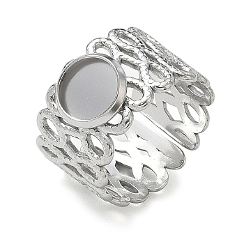 304 Stainless Steel Cuff Ring Components, Round Bezel Pad Ring Setting, Stainless Steel Color, 13mm,18mm, Tray Size: 8mm