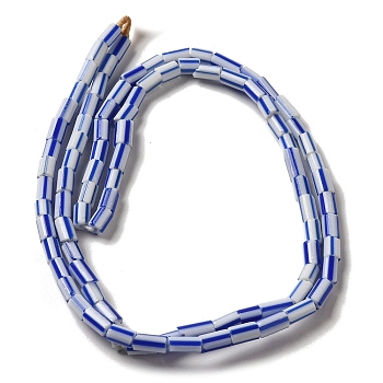 Handmade Lampwork Beads, Column with Stripe Pattern, Royal Blue, 3.5~8x3.5~5mm, Hole: 1.2mm, about 91~101pcs/strand, 25.59~26.38''(65~67cm)