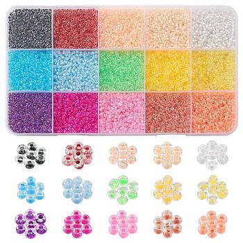 182G 14 Colors Transparent Glass Seed Beads, Inside Colours, Round Hole, Round, Mixed Color, 1.5~2mm, Hole: 1mm, 13g/color