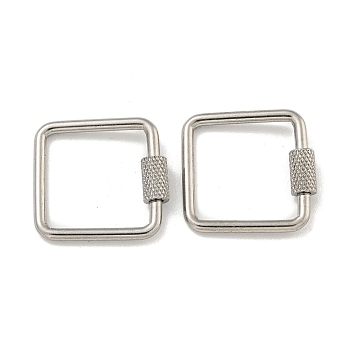 304 Stainless Steel Screw Carabiner Lock Charms, for Necklaces Making, Square, 20x20x2mm