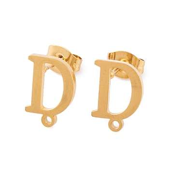 Ion Plating(IP) 304 Stainless Steel Stud Earrings, for Women, Letter D, 11.5x8mm, Hole: 1mm, Pin: 0.7mm