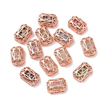 Eco-friendly Brass Micro Pave Cubic Zirconia Multi-strand Links, Rack Plating, Cadmium Free & Lead Free, Rectangle Octagon, Rose Gold, Mixed Color, 12x8x5mm, Hole: 1.2mm