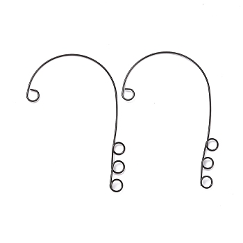 316 Stainless Steel Ear Cuff Findings, Climber Wrap Around Non Piercing Earring Findings with 4 Loop, Black, 55x36x0.5mm, Hole: 4mm