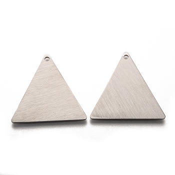 304 Stainless Steel Pendants, Stamping Blank Tag, Laser Cut, Double Side Drawbench Effect, Triangle, Stainless Steel Color, 30x30x1mm, Hole: 1.8mm