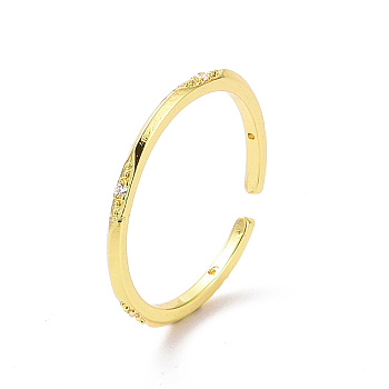 Clear Cubic Zirconia Open Cuff Ring, Brass Jewelry for Women, Golden, Inner Diameter: 17.6mm