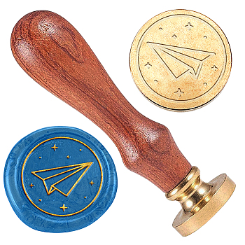 Wax Seal Stamp Set, Golden Plated Sealing Wax Stamp Solid Brass Head, with Retro Wood Handle, for Envelopes Invitations, Gift Card, Airplane, 83x22mm, Head: 7.5mm, Stamps: 25x14.5mm