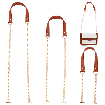WADORN 3Pcs 3 Styles PU Leather Bag Straps, with Zinc Alloy Chain & T-Bar Clasps, Saddle Brown, 620~1212x27x9mm, 1pc/style