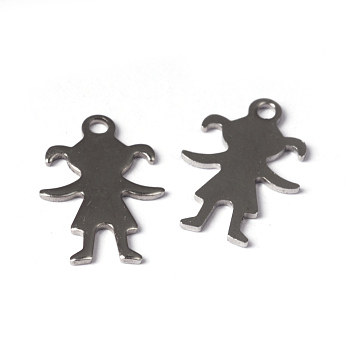 304 Stainless Steel Pendants, Girl Silhouette Pendants, Stainless Steel Color, 16x11x1mm, Hole: 1.5mm