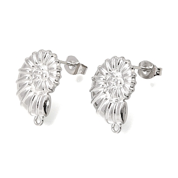 304 Stainless Steel Stud Earring Findings, Conch Shape, with Loop,, Stainless Steel Color, 18.5x13.5mm, Hole: 1.2mm, Pin: 0.7x10.3mm