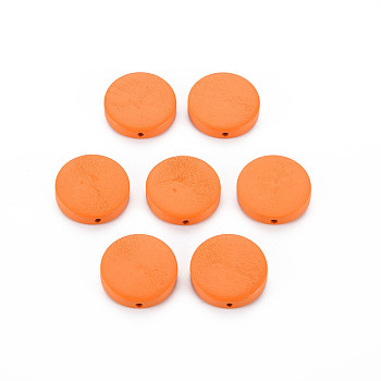 Natural Wooden Beads, Dyed, Flat Round, Dark Orange, 20x5mm, Hole: 1.4mm