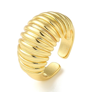 Rack Plating Brass Open Cuff Rings, Croissant, Real 18K Gold Plated, US Size 8 1/4(18.3mm)
