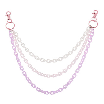 Macaron Color 3-Color Acrylic Cable Chain 3 Layer Chain Belts for Pants, with Alloy Clasps, Mixed Color, 530mm