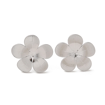 Flower 304 Stainless Steel Stud Earrings for Women, Stainless Steel Color, 17x18mm