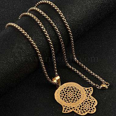 304 Stainless Steel Hollow Religion Hamsa Hand Pendant Necklaces(NJEW-M086-01G)-4