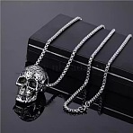 Alloy Ruby Rhinestone Pendant 667 Stainless Steel Chain Necklaces, Stainless Steel Color, Skull, 23.62~27.56 inch(60~70cm)(FS-WG7010E-07)