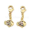 Fish Brass Micro Pave Cubic Zirconia Pendant Decorations, with Lobster Claw Clasps, Rack Plating, Long-Lasting Plated, Cadmium Free & Lead Free, Golden, 27.5mm(CU-B198-06G)