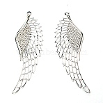 Alloy Pendants, for DIY Necklace Bracelet, Wing, Platinum, 110x38x1.5mm, Hole: 2.5mm, 2pcs/pair(PALLOY-WH0092-02B-P)