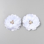 Polyester & Alloy & Plastic Imitation Pearl & Rhinestone Flower Ornament Accessories, for Dress Costumes Decoration, White, 80x12mm(DIY-WH0683-12C)