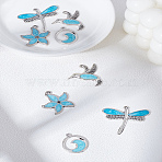8Pcs 4 Styles Alloy Enamel Pendants, Cadmium Free & Lead Free, Antique Silver, Light Sky Blue, 21.5~30x18~35x1.5~2mm, Hole: 1.8~2.2mm, 2pcs/style(ENAM-LP0001-33)