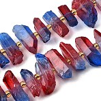 Electroplated Natural Quartz Crystal Beads Strands, Faceted, Dyed, Nuggets Stick, with Seed Beads, 11~25x3~9x4~10mm, Hole: 1~1.2mm, about 19~26pcs/strand, 7.09~7.48''(18~19cm)(G-F800-D08)
