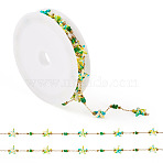 1M Handmade 316 Stainless Steel Starfish Link Chains, with Synthetic Turquoise & Shell & Stainless Steel Beaded, Soldered, with Spool, Real 18K Gold Plated, Ion Plating(IP), Real 18K Gold Plated, Green Yellow, 10x9~9.5x4mm(CHS-TA0001-67D)