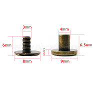 Brass Rivets, with Iron Screw, for Purse Handbag Shoes Leather Craft Clothes Belt Bookbinding, Round, Antique Bronze, 0.9x0.65cm(OFST-PW0003-20B-AB)