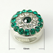 Alloy Rhinestone Beads, Cadmium Free & Lead Free, Grade A, Platinum Color, Round, Emerald, 10x6mm, Hole: 1.5mm(X-RB-E007-1)