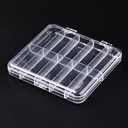 Polystyrene Bead Storage Containers, 10 Compartments Organizer Boxes, with Hinged Lid, Rectangle, Clear, 10.8x9.8x1.75cm, compartment: 4.7x2cm(CON-S043-026)