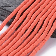 Flat Round Handmade Polymer Clay Beads, Disc Heishi Beads for Hawaiian Earring Bracelet Necklace Jewelry Making, Light Coral, 6x1mm, Hole: 2mm, about 353~378pcs/strand, 17.7 inch(CLAY-R067-6.0mm-14)
