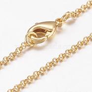 Brass Chain Necklaces, Cross/Rolo Chain, with Lobster Claw Clasps, Real 18K Gold Plated, 17.4 inch(44.3cm), 1.5mm(MAK-L009-10G)